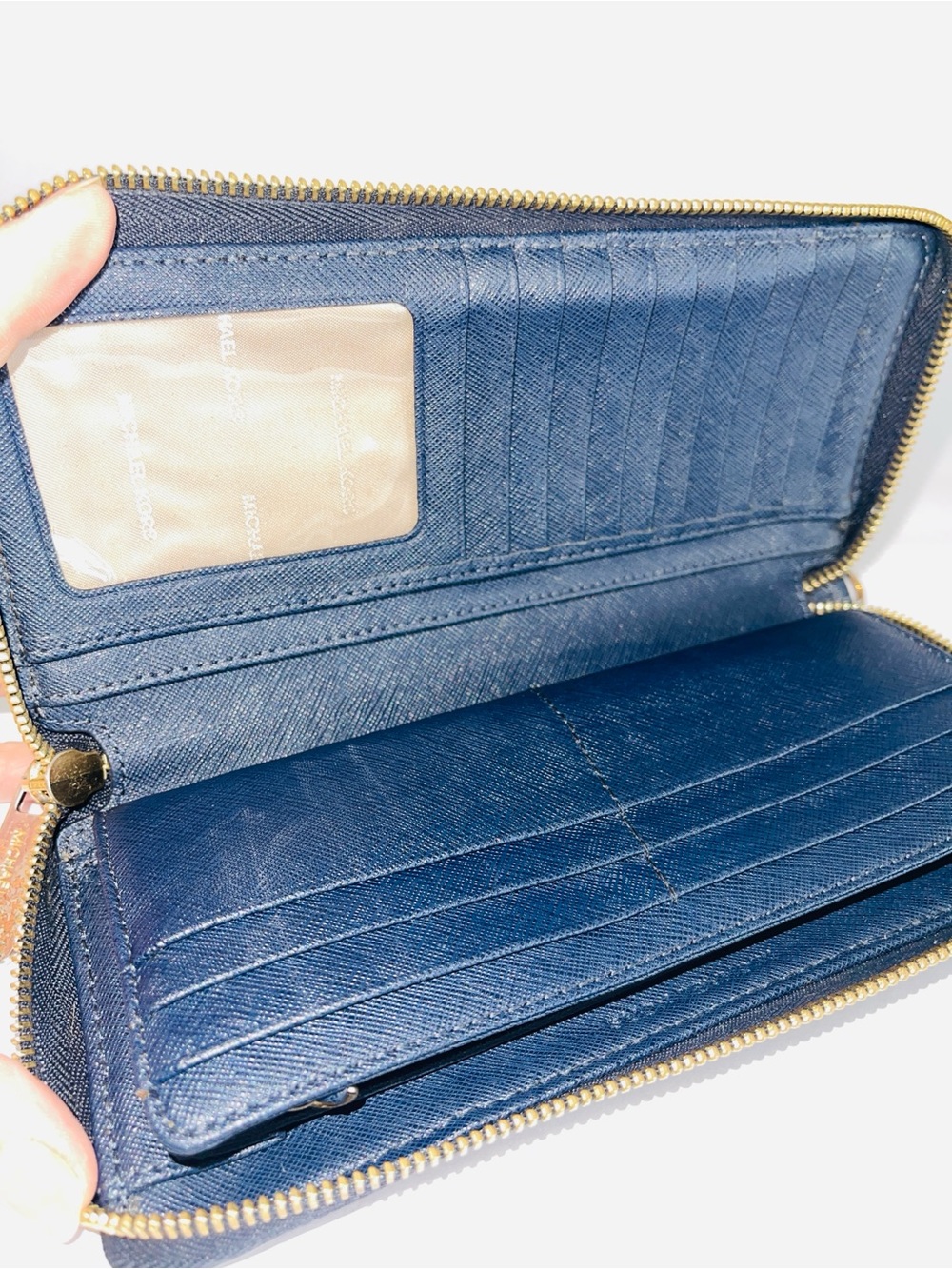 MICHAEL KORS Navy Saffiano Zip Around Wallet Jet Set Pebbled Leather - Picture 4 of 11